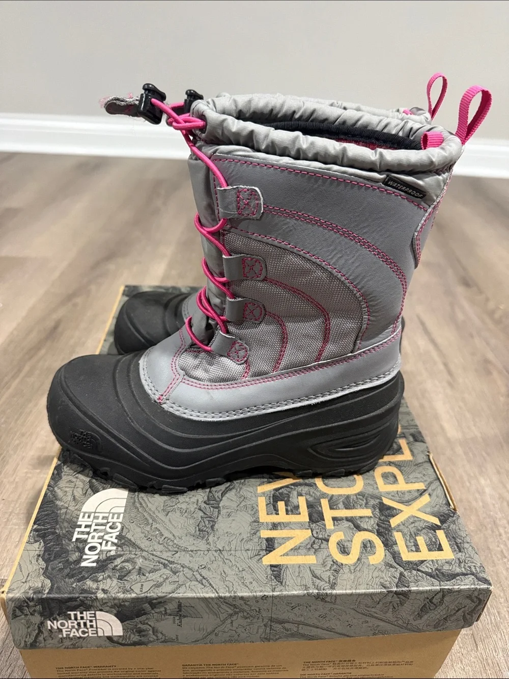 The North Face Gray and Pink Kids Snow Boots